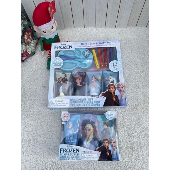 Disney Frozen Bath Time Activity Set And Soap Scrub Set w/ Elf Plushie - Picture 4 of 8